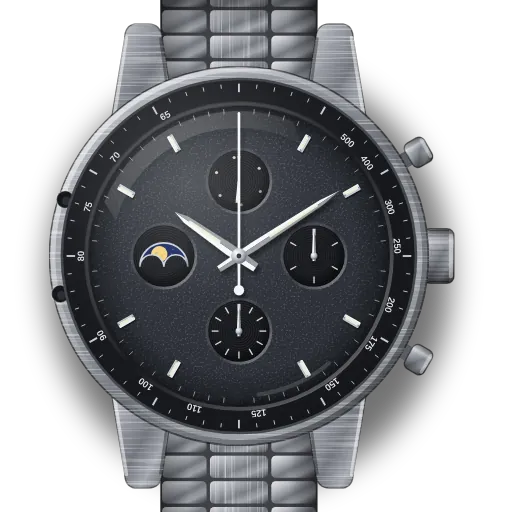 Illustration of the Omega Speedmaster Professional Moonphase (legacy, hand-wound) dial (our own drawing, not a product photo)